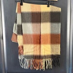 100% Cashmere Scarf Made in Scotland Plaid Brown Black Gray 72” x 12”